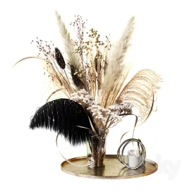 Bouquet of dried flowers with a black feather